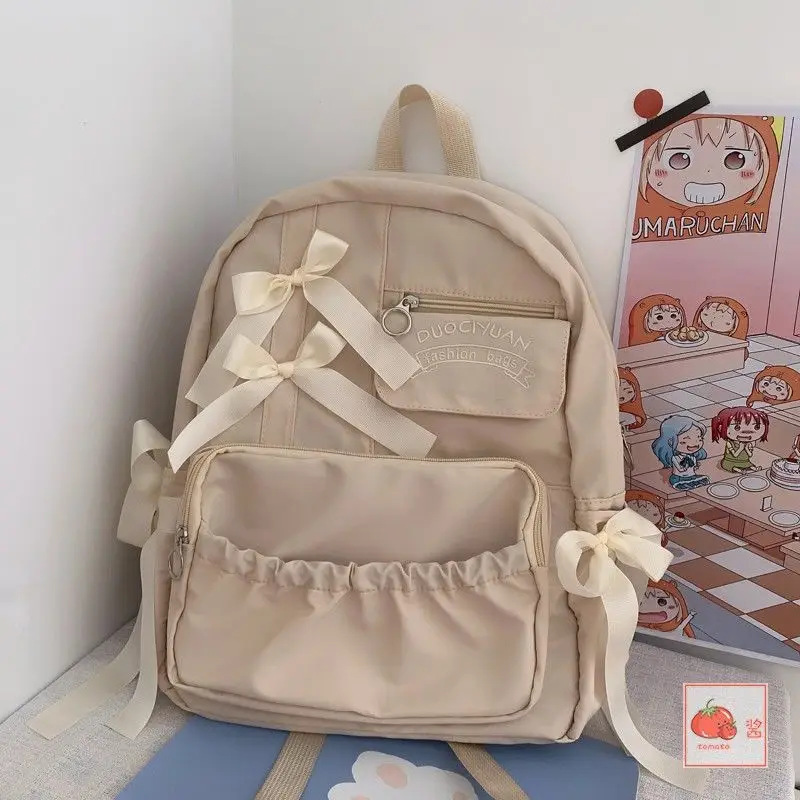 

Lovely Bowknot All-match Backpack Forwomen Casual Japanese Style Lolita Zipper Soft Handle School Backpack for College Students