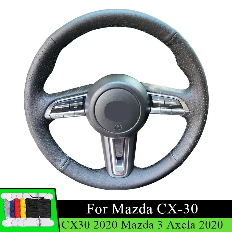 

Car Steering Wheel Cover For Mazda CX-30 CX30 2020 Mazda 3 Axela 2020 Fiber leather Car Accessories Wear Resistance Black