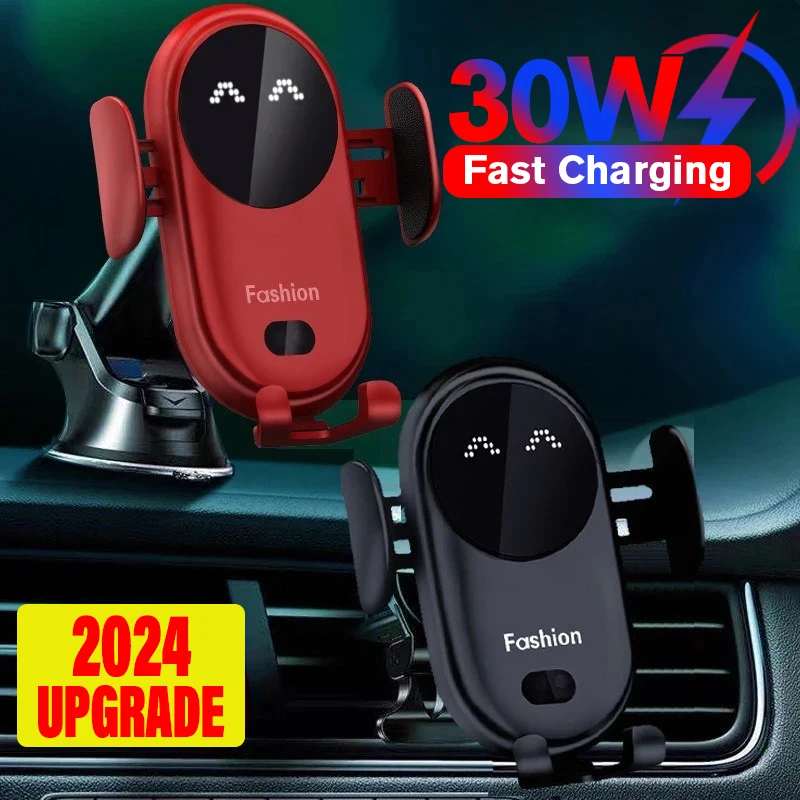 30W Car Wireless Charger for iPhone 14 13 12 11 XR X 8 Samsung S23 S22 Xiaomi Fast Charging Infrared Sensor Phone Holder Mount