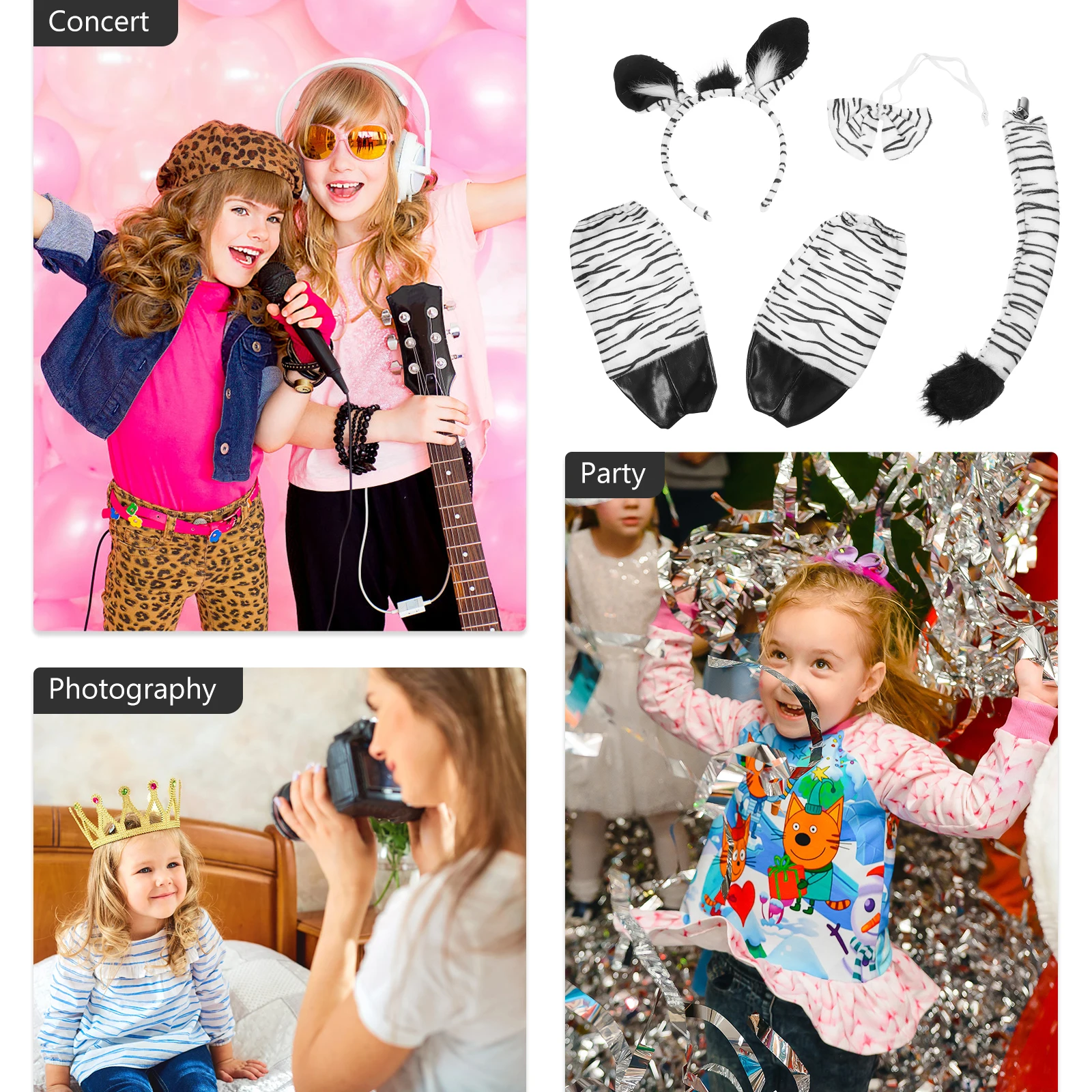 ชุดเครื่องประดับศีรษะม้าลาย ชุดคอสเพลย์สัตว์ สำหรับงานปาร์ตี้ธีมป่า ที่คาดผมหูสัตว์ อุปกรณ์ตกแต่ง ฮาโลวีน