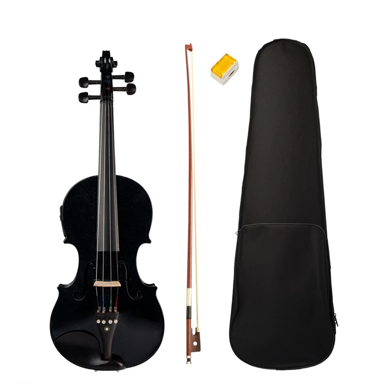 ●4/4 Full-Size Violin Violin Sound and Electric Violin Solid Wood Body Ebony Accessories High Quality Black Electric Violin