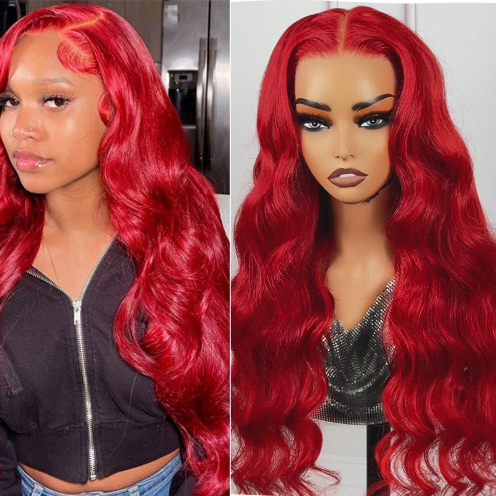 

15A 100% Human Hair Hot Red Body Wave Wigs Human Hair Bright Red 13x4 HD Lace Frontal Human Hair Wigs For Women 180 Density