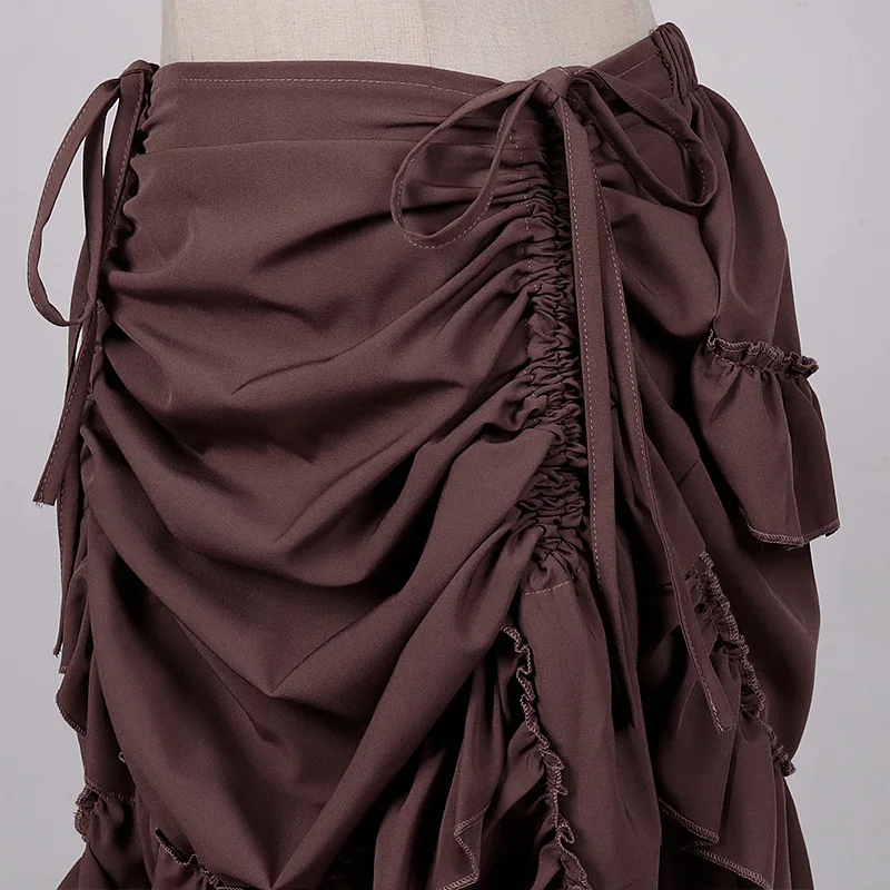 Steampunk Victorian Pleated Corset Skirt Medieval Pirate High Low Skirt Maxi Irregular Skirt with Drawstring Halloween Costume view 5