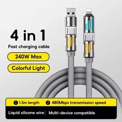 Eary USB C Cable 4-in-1 USB-C (6ft) 240W USB-C Charger Data USB-C Fast Charging for iPhone 15 MacBook  iPad  iPhone  Samsung