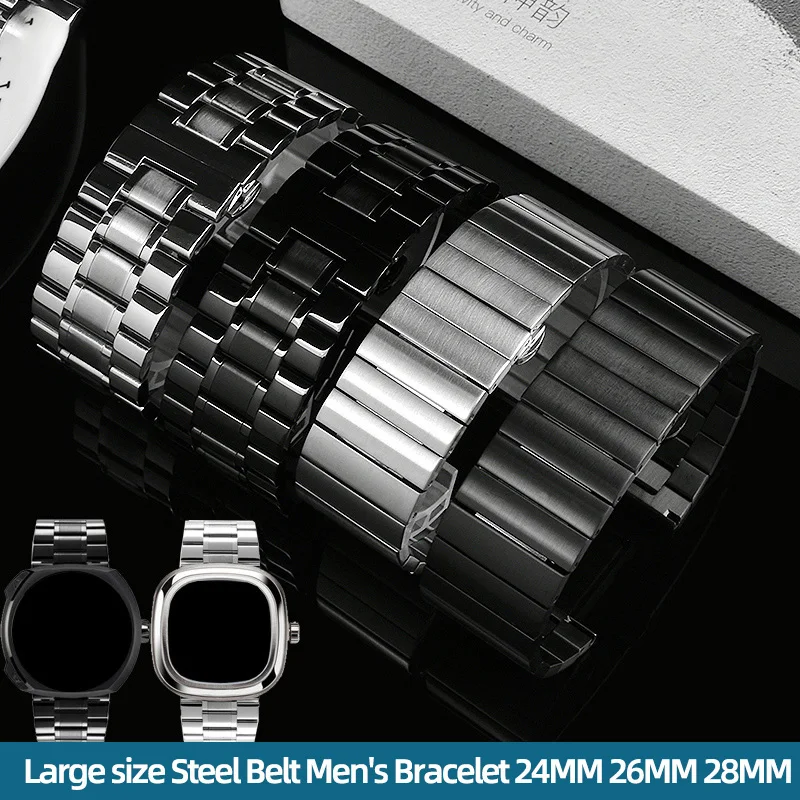 24MM 26MM 28MM Universal Solid Stainless Steel Watch Strap For Diesel Panerai Watchband Large size Steel Belt Men's Bracelet