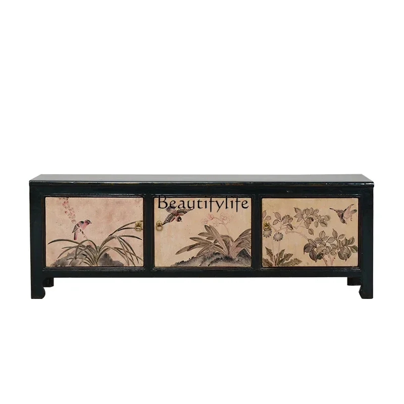 

LXNew Chinese hand-painted three-door retro old floor cabinet living room locker antiqueSSS