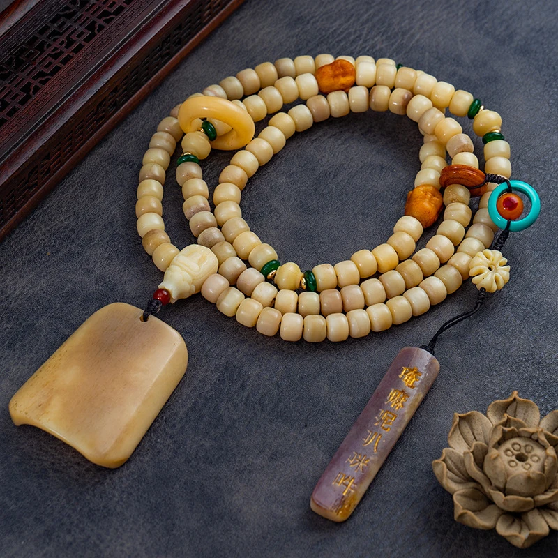 Camel bone, deer bone, cow bone, natural color 108 Buddhist beads, barrel beads, round beads, Buddha head beads, 