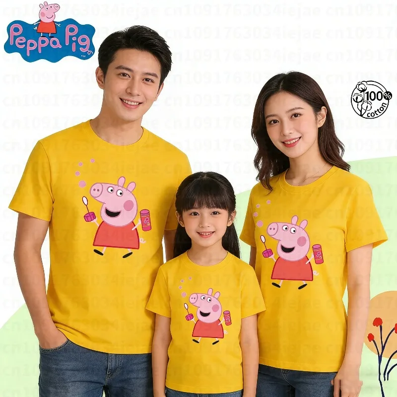 

2026 Summer Peppa Pig Cartoon Graphic 100% Cotton Print T-shirt Hasbro Brand Children and Unisex Breathable Loose Casual