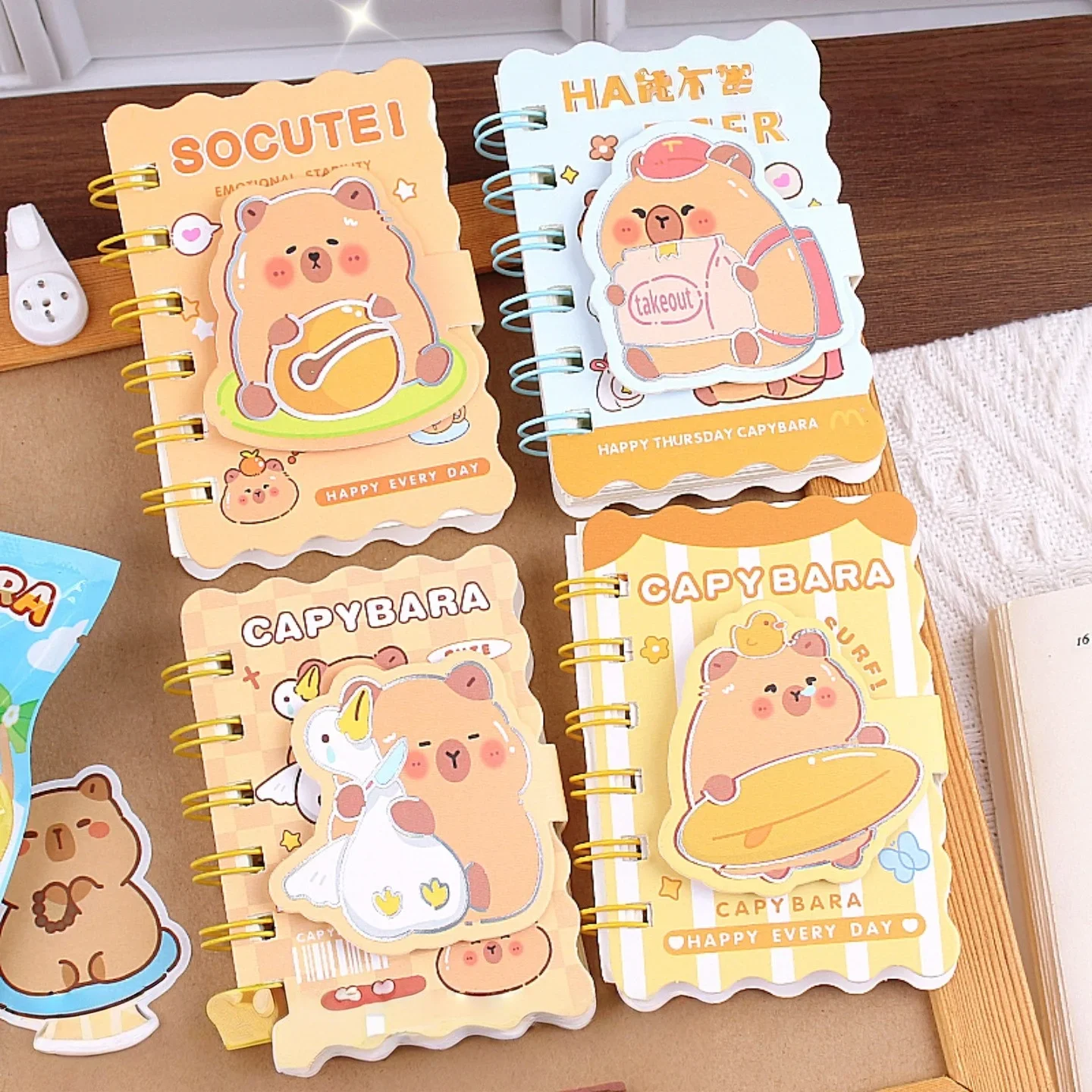 100sheets Capybara Mini Spiral Notebook with Velcro High Aesthetic Cute Cartoon Pocket Portable Travel Memo Daily Journal