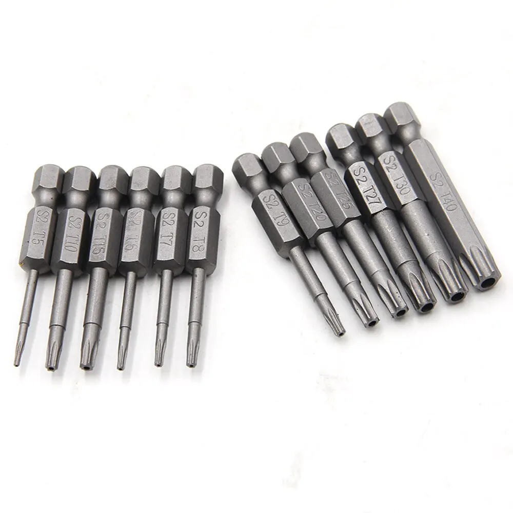 12pcs Hollow Plum Blossom Screwdriver Set S2 Hexagonal Handle 50mm Long Electric Tool Drill Bit Assorted Pack Screwdriver Bits