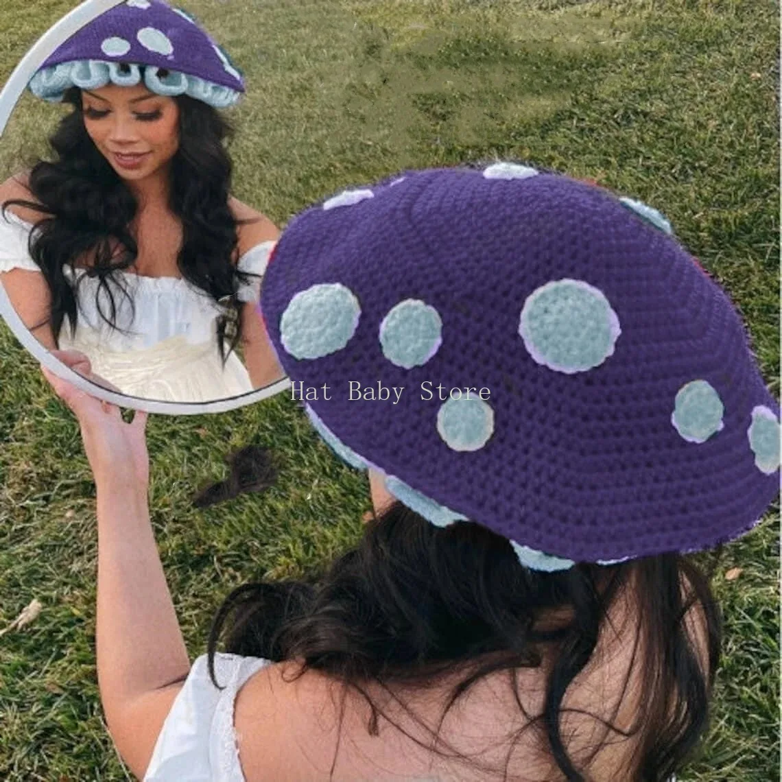 Knit Bucket Hat for Women Funny Mushroom Hat Elegant Crochet Winter Hat Fashion Fisherman Children Costume Headwear