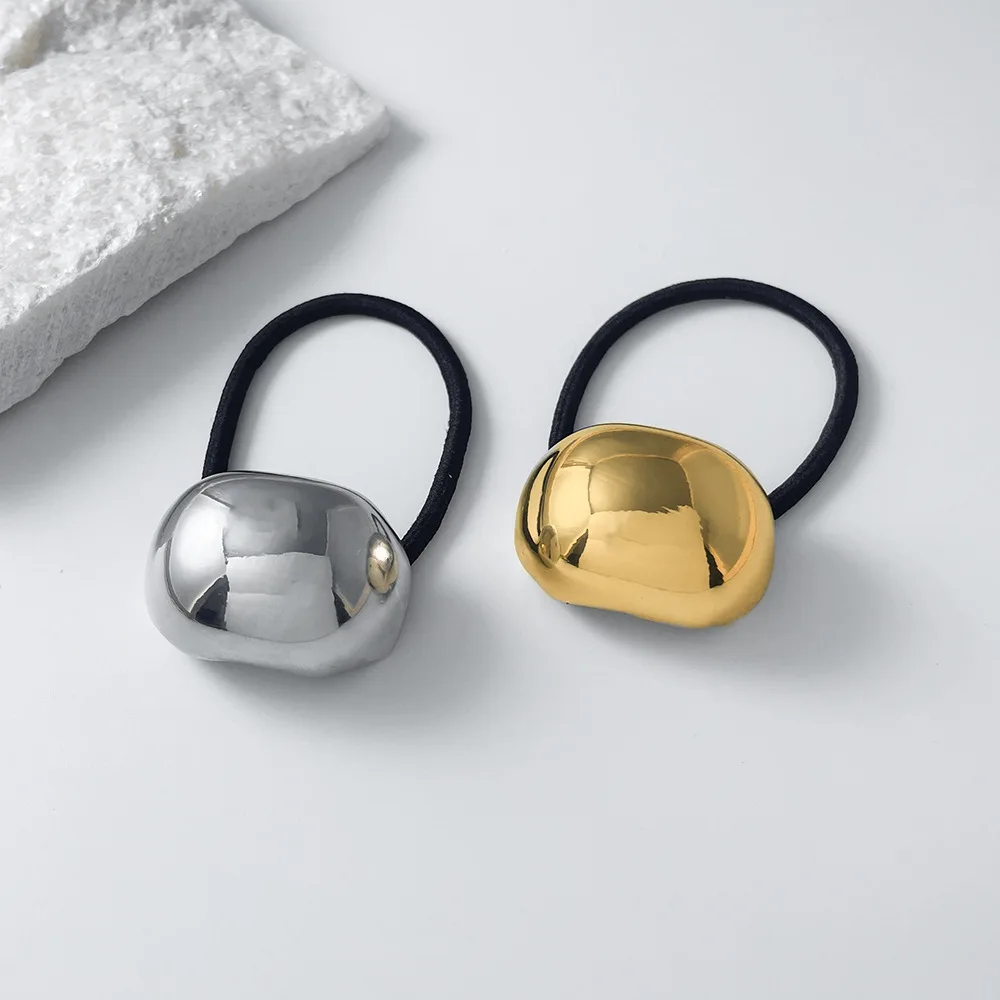 1/2 Stück unregelmäßige metallische Textur Gold Silber Dual Hair Tie Ton glänzende Oberfläche Dekoration minimalistisch tragen mehrere Szenarien – Detail 1