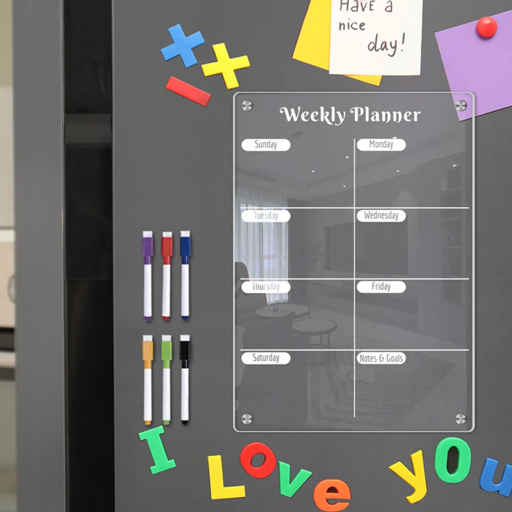 

Weekly Planner Board Clear for Fridge Acrylic White Dry Erase Note Magnetic Message