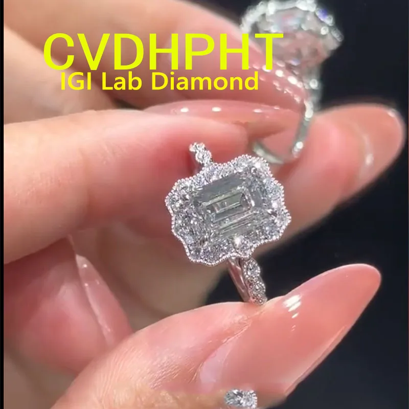 

Модное кольцо из белого золота 14 карат Кольцо с выращенным в лаборатории кольцо с бриллиантом IGI Изумрудная огранка D VS1 Обручальное кольцо Заводская продажа