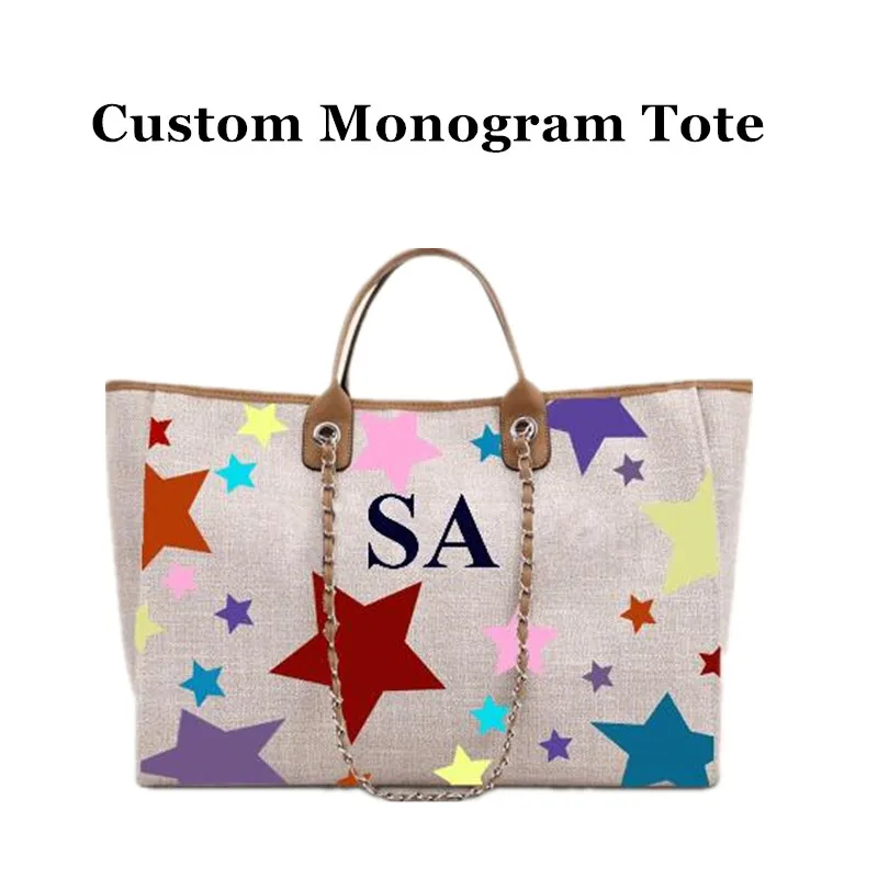 

Custom Monogram Weekend Multi Starry Tote Shoulder Tote Bag, Women's Handbag, Beach Bag, Tote Bag, Gifts For her, Chain tote bag