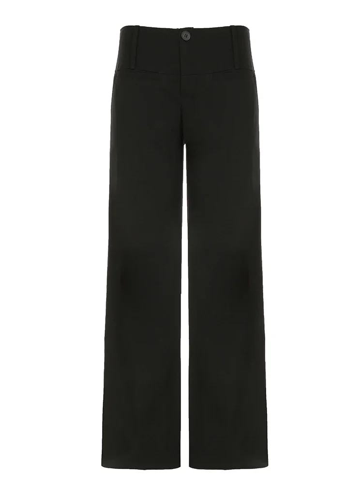 New Black Wide Leg Suit-pants Korean Fashion Low Rise Loose Casual Pants for Women y2k Streetwear Basic All-match Pants Lady