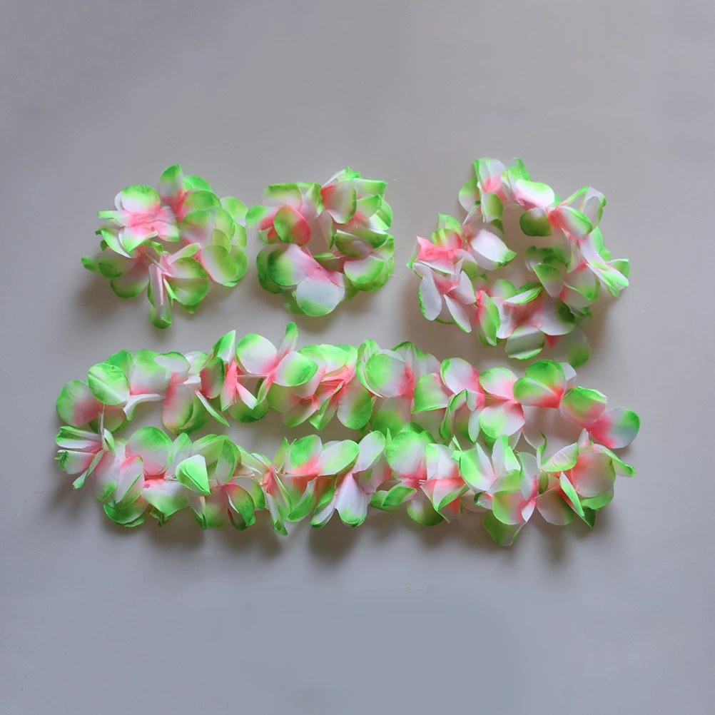 

4pcs /Set Hawaiian Leis Necklace Bracelets Floral Wreath Headband Flower Garland Crown Summer Party Travel Costume Accessories