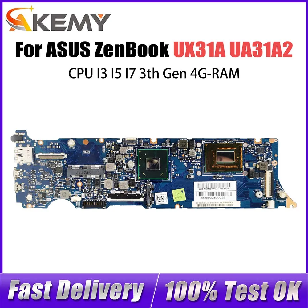 

UX31A UX31A2 Mainboard For ASUS ZenBook UX31A UA31A2 With I3 I5 I7 3th Gen CPU 4GB RAM Laptop Motherboard REV2.0/4.1