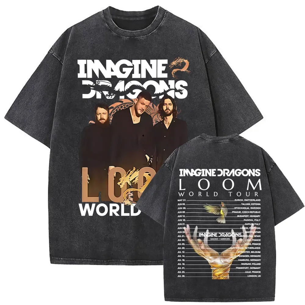 

Hot Sale Imagine Dragons Band Loom World Tour 2025 Washed Vintage T-shirt Men Women Rock Gothic Oversized T Shirts Streetwear