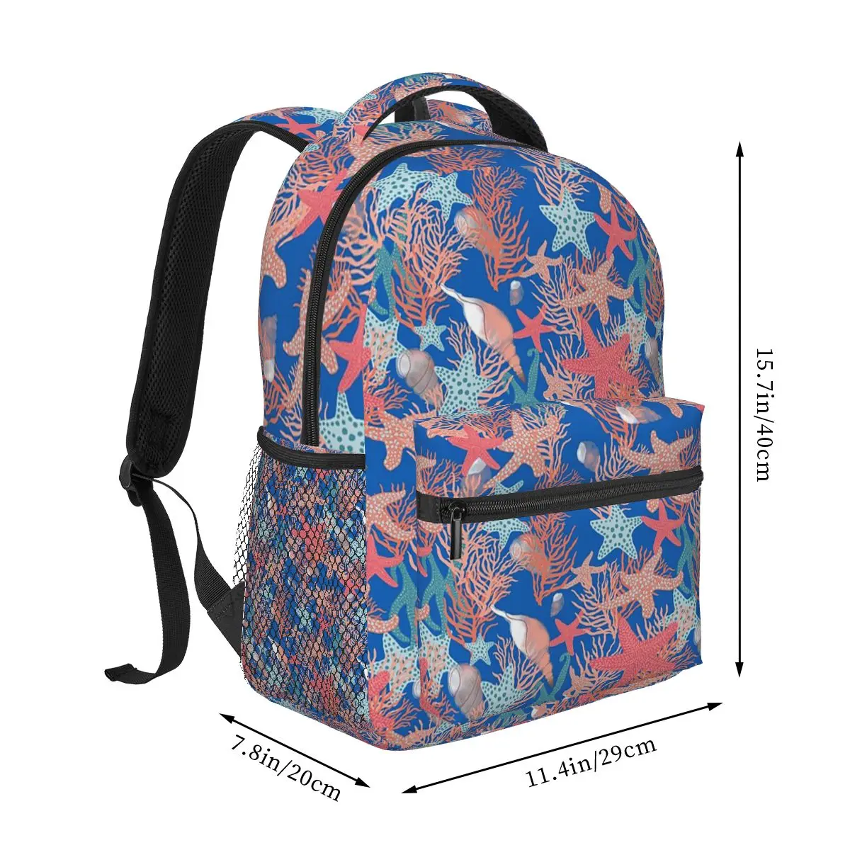 Marine Theme Shark Fish Crab And Starfish Student Backpack School Bag Hiking Travel Daypack for Boys Girls Bookbag Shoulder Bags