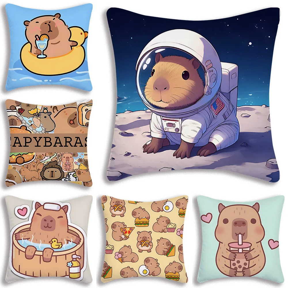 Pillow Covers Cartoon Cute Anime Capybaras Sofa Decorative Home Double-sided Printing Short Plush Cute Cushion Cover