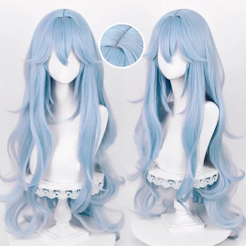 Anime Eva Ayanami Rei Cosplay Pruik Cyaanblauw Lang Krullend Haar Hittebestendige Synthetische Halloween Feestaccessoires Rekwisieten