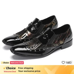 luxury man Evening dress shoes Men's Wedding Shoes Men's Loafers Paint Belt Buckle Dinner Shoes Brand Casual Shoes Color pattern