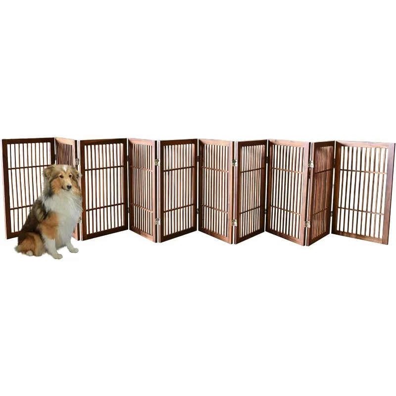 Pet Dog Gate Strong and Durable Freestanding Folding Acacia Hardwood Portable Wooden Fence Indoors or Outdoors by Urnporium