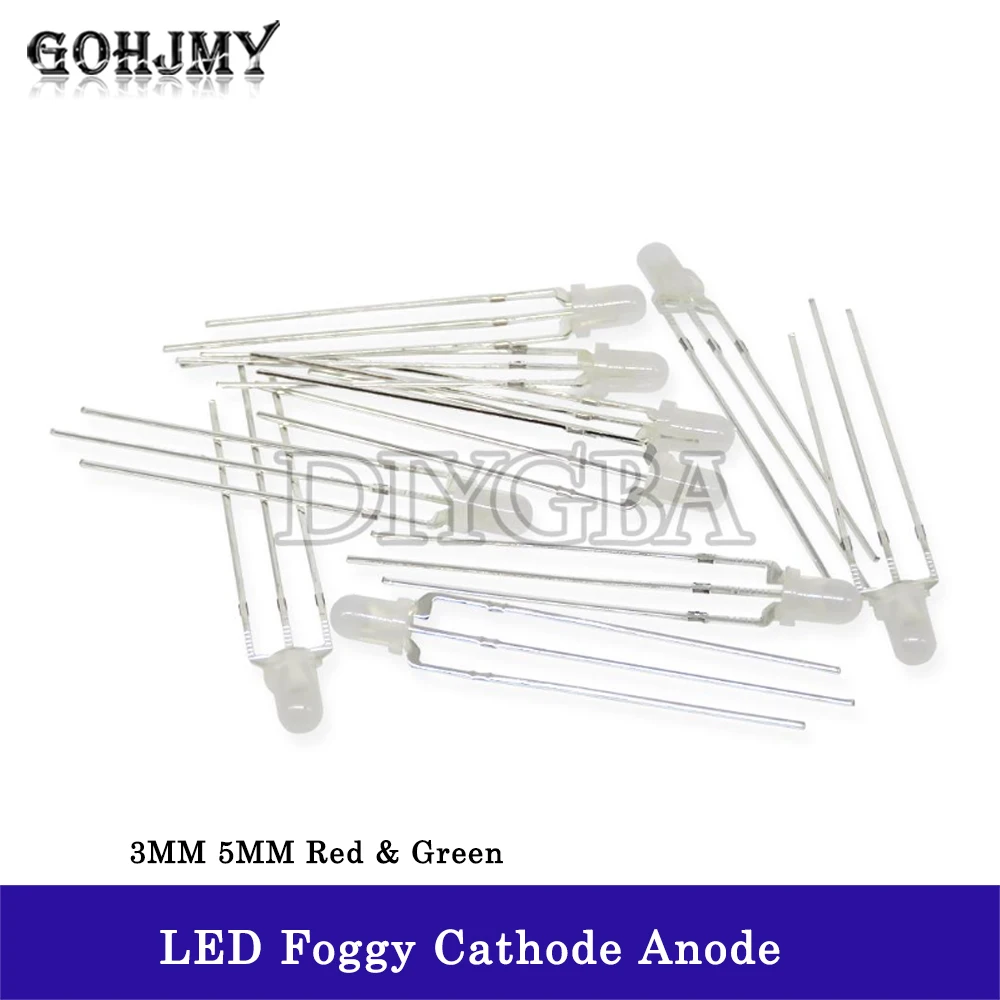 100PCS 3mm 5mm led anodo a catodo nebbioso diodo rosso e verde rotondo