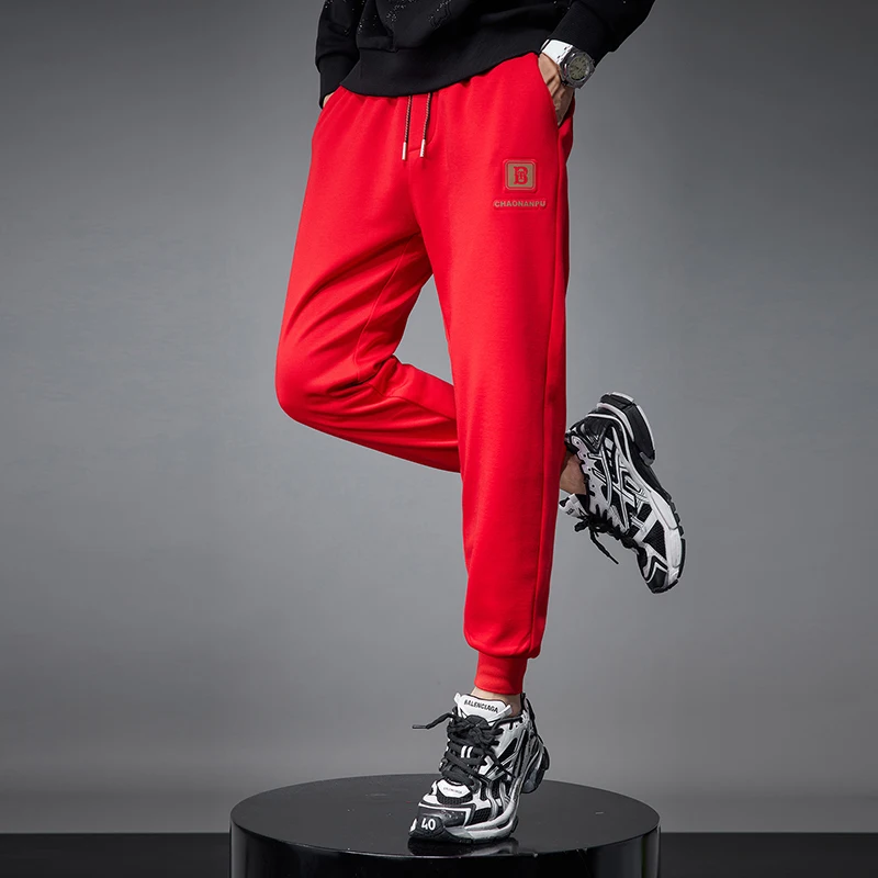 

Red Handsome Ankle-Banded Casual Pants Men's Sweatpants 2025 New Loose Elastic Fashion All-Matching Sports Trousers