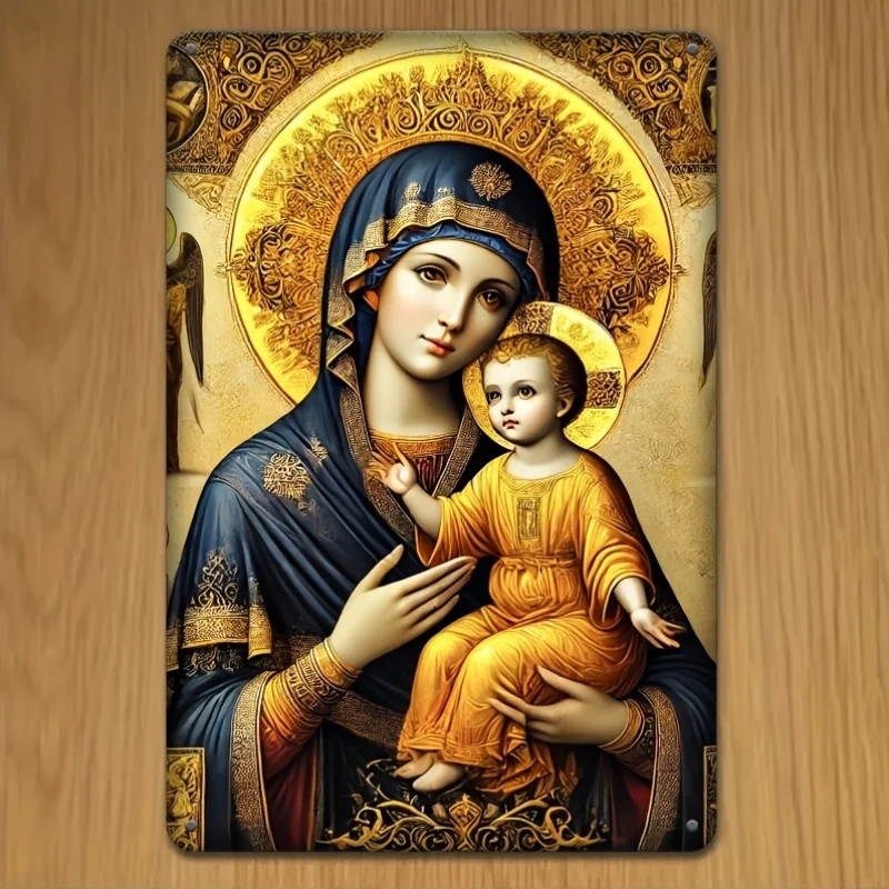 Christian Orthodox Our Eternal Helpers Virgin Mary Metal Icon – 8x12 Inch Vintage Wall Art for Home Prayer Corner – Anti-Rust