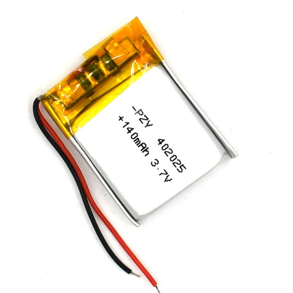 3.7V 140mAh Lipolymer 402025 Battery Rechargeable with 2Pin JST Plug Cell for Lamp Led Camera GPS Recorder Reader