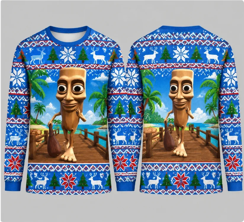 Tung Sahu Funk Meme Ugly Christmas Sweater Funny Cartoon Character Xmas  Print Long Sleeve Sweatshirt Men Women