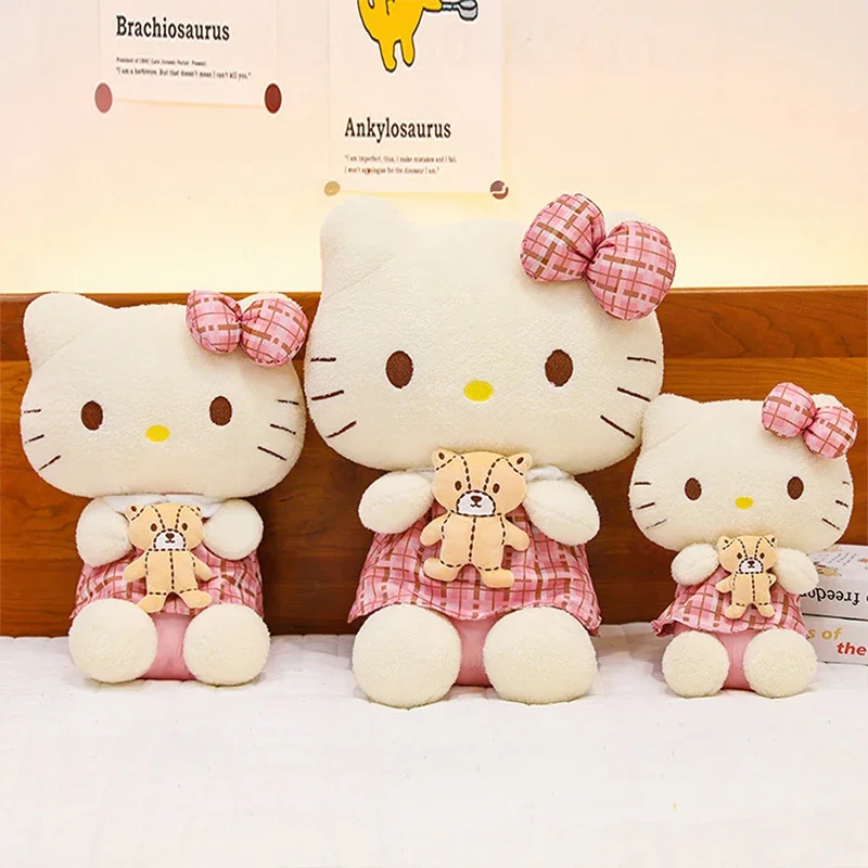 

55cm Sanrio Kawaii Cartoon KT Cat Plush Toy Pillow Hello Kitty Stuffed Doll for Kids Birthday Xmas Gift Cute Cat Doll Cross