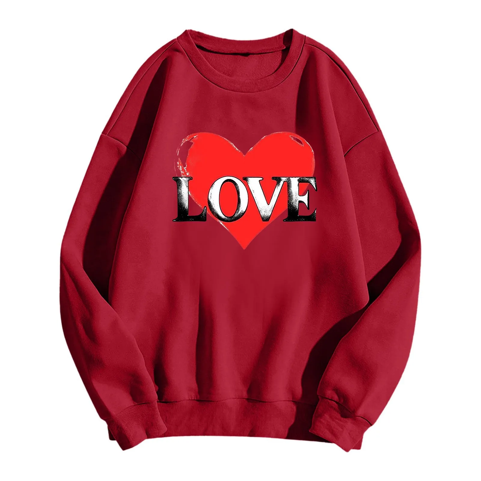 LOVE Heart-Print Hoodie Valentine's Day Gift For Women Long-Sleeved Loose Pullovers Tops Fashion Casual Women's Hoodies