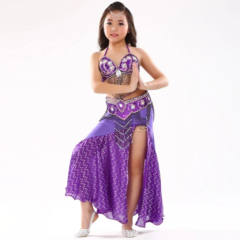 2018 Kinderen Buikdansen Kleding 3 stuk Oosterse Outfit Meisjes Buikdans Kostuum Set Bh, riem, Rok Slanke Rokken Kinderen # 802