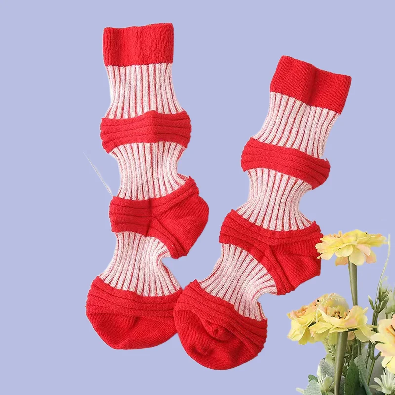 3/6 Pairs New Women's Miyake Pleated Socks Fashion Internet Celebrity New Design Women's Socks Middle-tube Contrast Color Socks