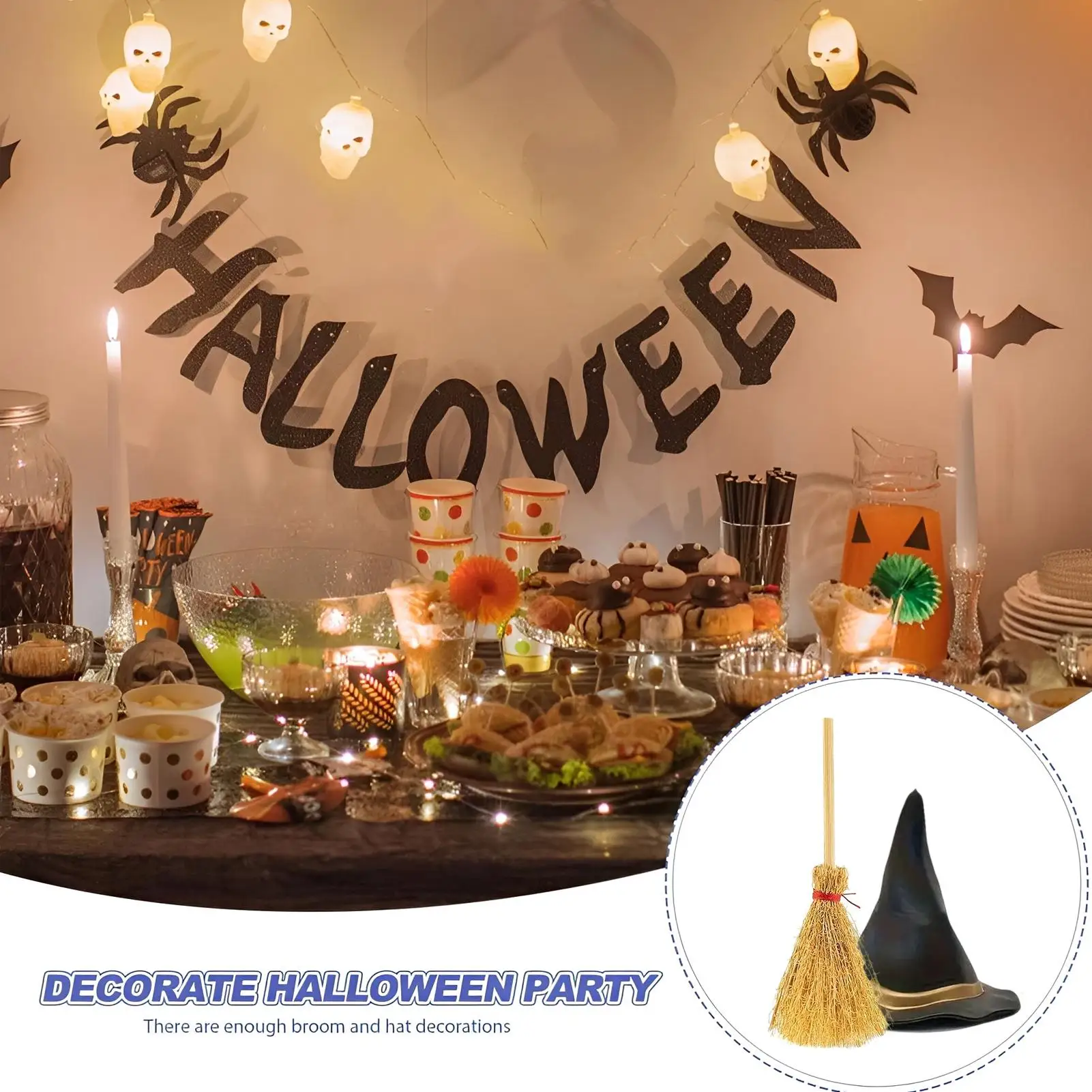 

Witch Hat Decor Small Black Witch Hats 1 Set Miniature Decoration Broom For Party Wedding Adult Toddler Kids Doll House Baby