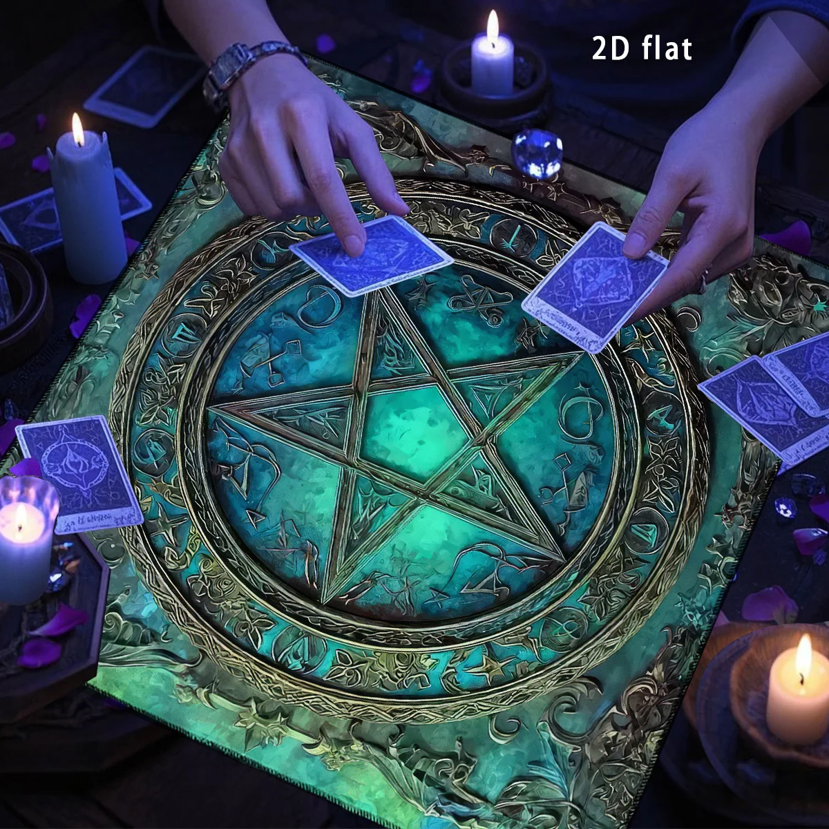 50/75/110/137cm Tarot mat Gothic Pentagram Altar Cloth Tarot Tablecloth Mystical Blue Green Pagan Witchcraft Divination Cloth