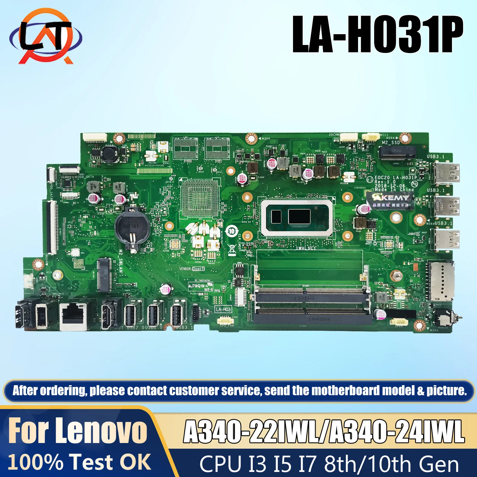 LA-H031P For Lenovo AIO A340-22IWL A340-24IWL notebook Mainboard 5B20U54062 5B20U53942 i3 i5 i7 8/10th All-in-one Motherboard