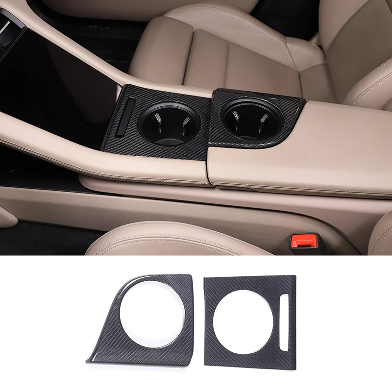 

For Porsche Taycan 2019-2022 Real Carbon Fiber Car Center Console Water Cup Frame Cover Decoration Trim