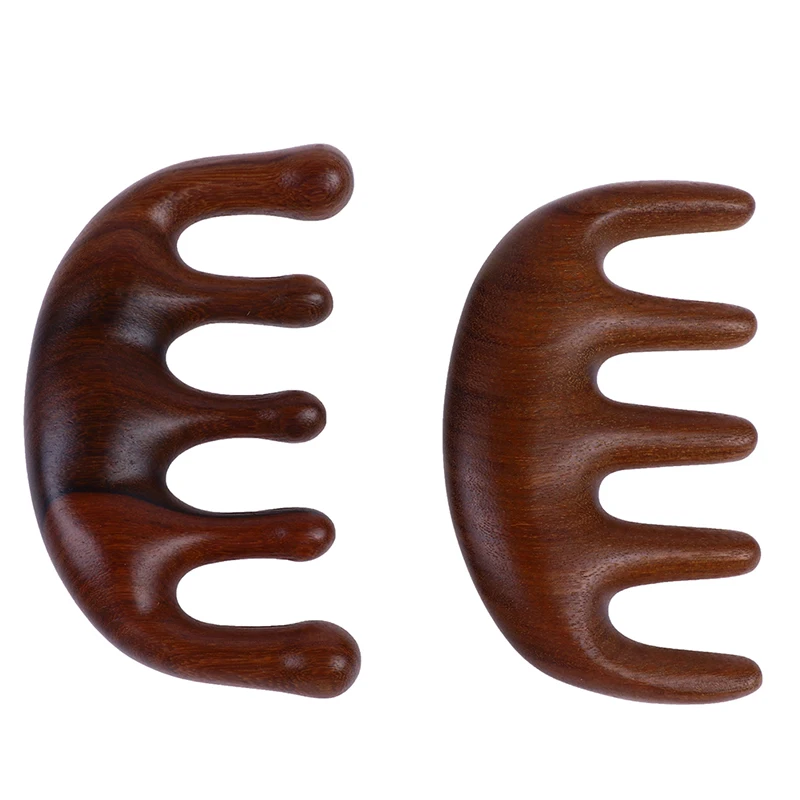 Meridian Massage Comb Five-Tooth Handleless Wooden Point Acupuncture Head Comb Wide-Tooth Sandalwood Comb Massage Head