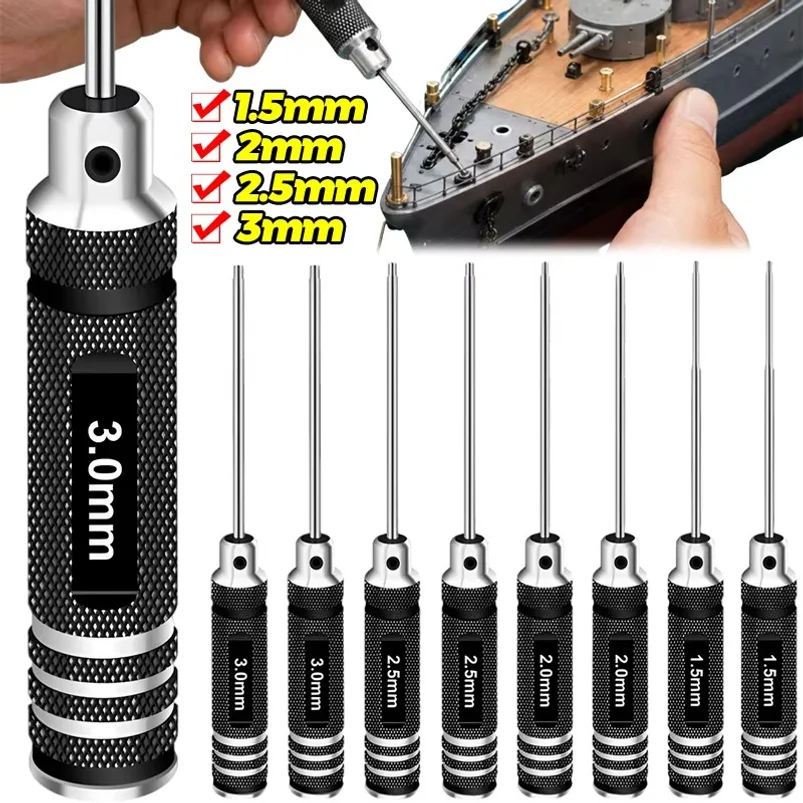 Black Hex Driver Allen Wrench Screwdriver High-speed Steel 1.5 2.0 2.5 3.0mm Hexagon Screwdriver Kit for RC Car Drone Models