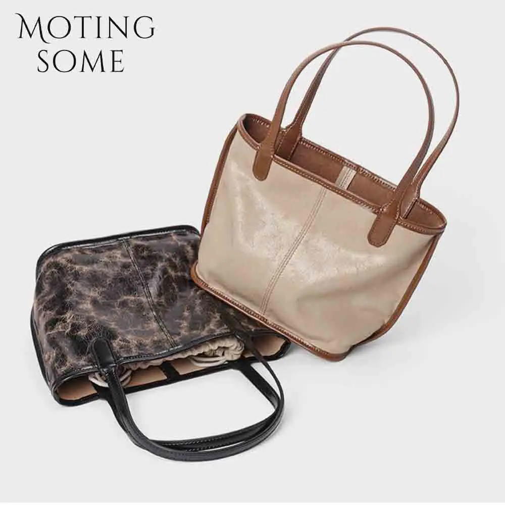 Motingsome Minimalism Mini Shoulder Handbag Leather Women Bag Fashionable Lady Small Bucket Vacation Holiday Pouch Tote 2024 New