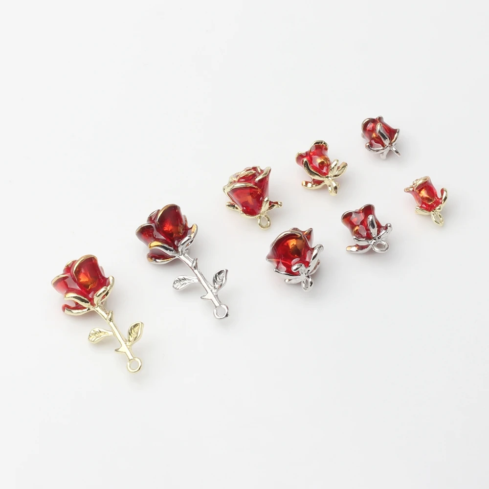 6pcs/lot Zinc Alloy Metal Colorful Enamel Rose Flower Charms For DIY Fashion Jewelry Making Finding Accessories