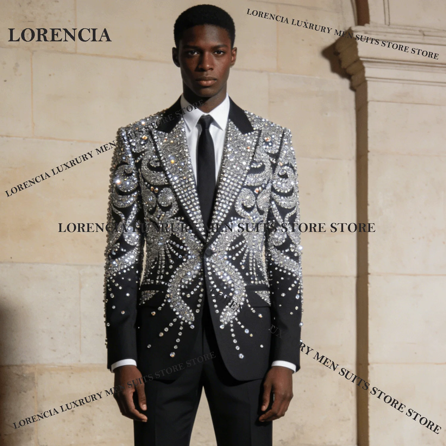 

Смокинги с бриллиантовым орнаментом, мужские костюмы с остроконечными лацканами, комплекты из 2 предметов, мужские квадратные пиджаки, свадебные костюмы для жениха, para hombre по индивидуальному заказу