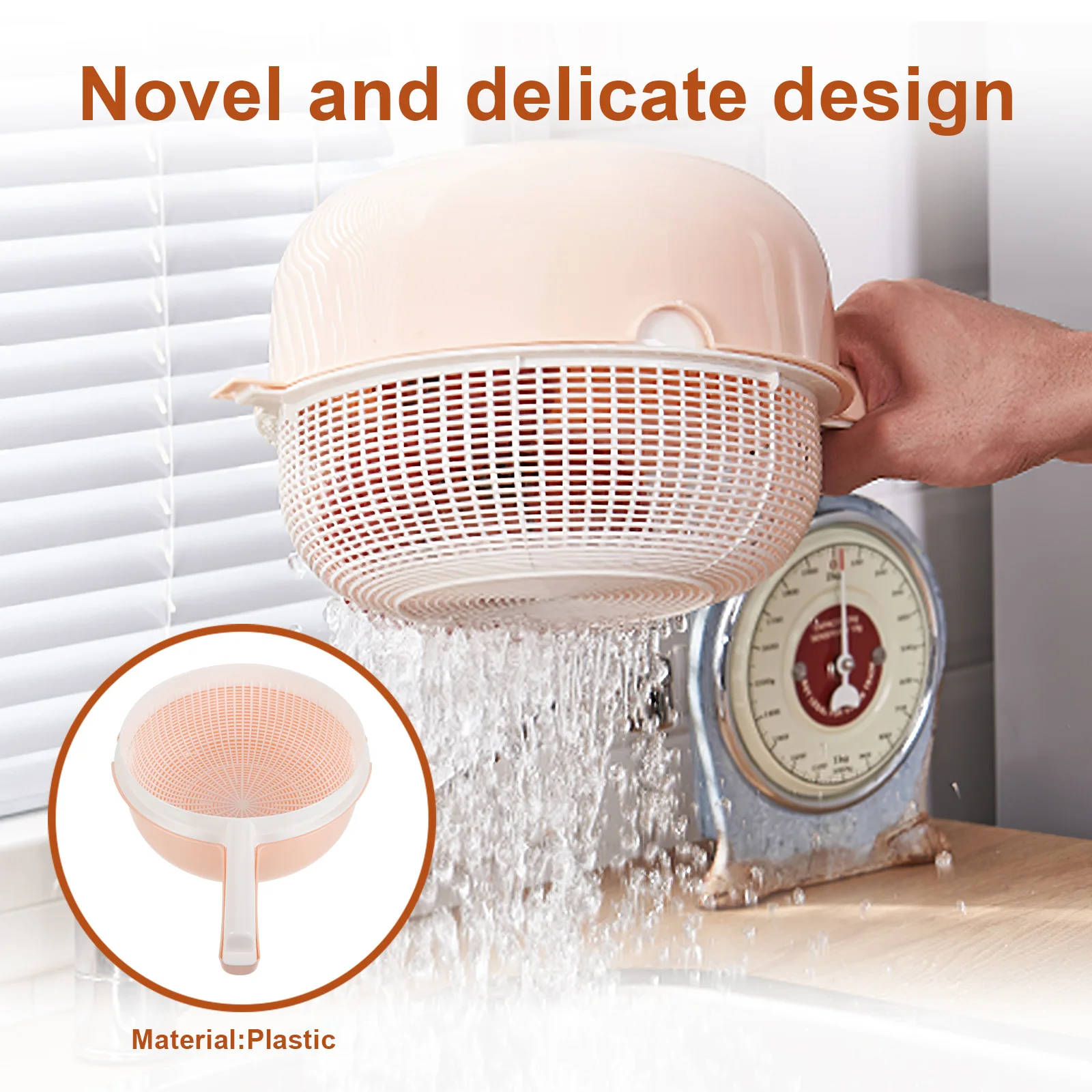 

Drain Basket with Lid Double Layer Plastic Rice Wash Strainer Kitchen Vegetable Fruit Cleaner Portable Compact Design Colander