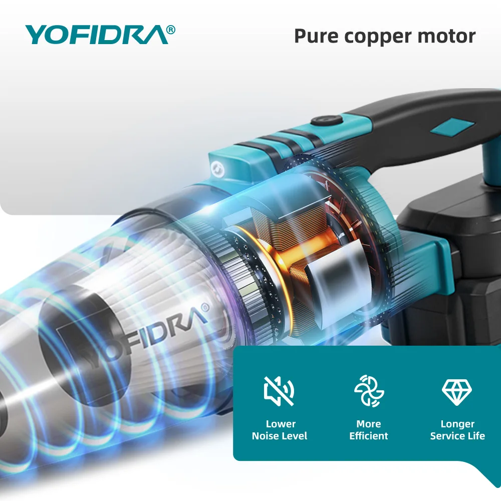 YOFIDRA 4IN1 Elektrischer Staubsauger 12Kpa 1500W Kabelloser Staubsauger Haus Auto Garten Reinigung Elektrowerkzeuge für Makita Akku Pin – Detail 5
