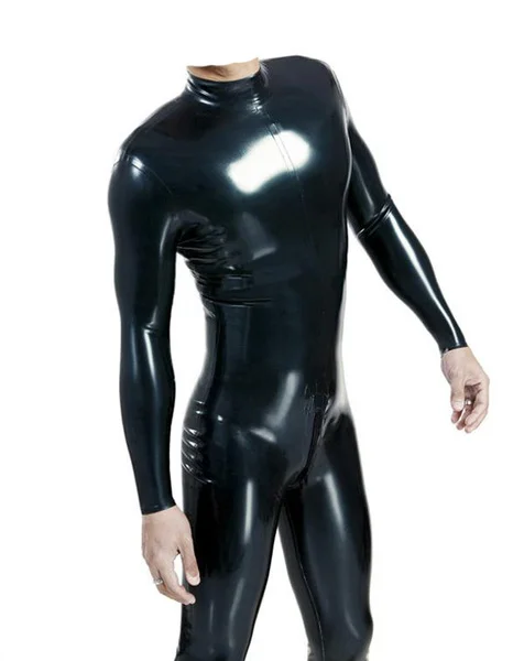 100% Latex Rubber Gummi Black Fitness Catsuit Cosplay Bodysuit Sport Tight Suit Rear Zipper 0.4mm