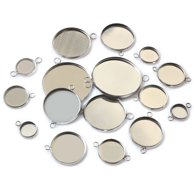 10/20 szt. 8-30mm rozmiar wewnętrzny ze stali nierdzewnej jedna pętla podwójne Lioops wisiorek kaboszon pusta podstawa taca do tworzenia biżuterii DIY — zdjęcie 4